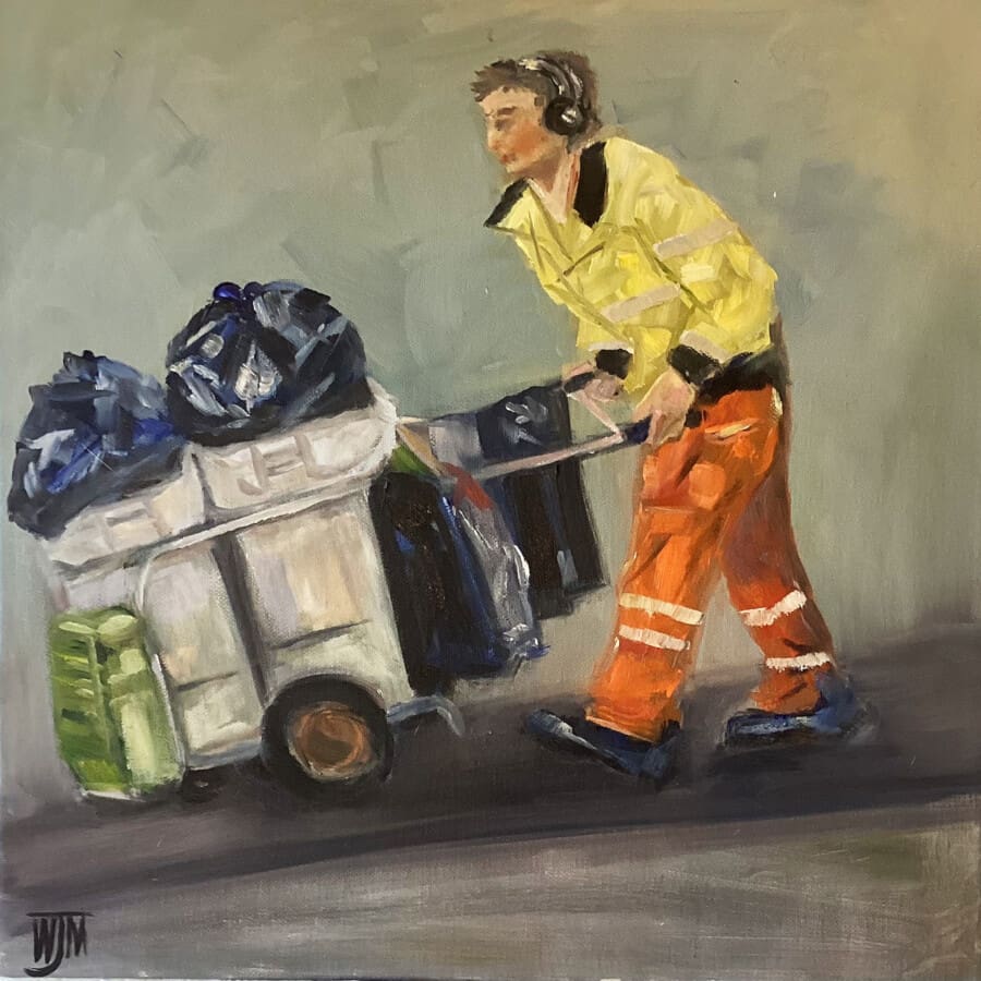 Andy and Trigger - oil on canvas by Wendy Medlam from her HIGH VIZ collection