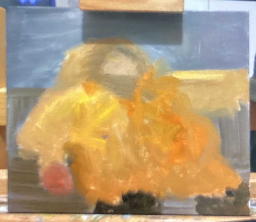 Work in progress snapshot of Wendy Medlam’s painting Lee