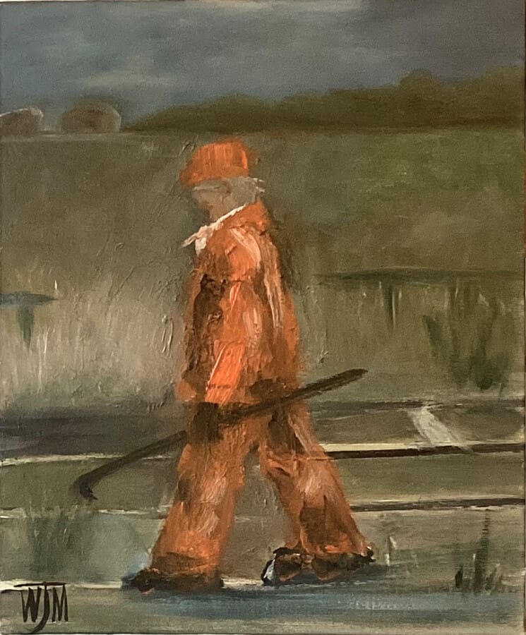 The Line Tapper - oil on board by Wendy Medlam from her HIGH VIZ collection
