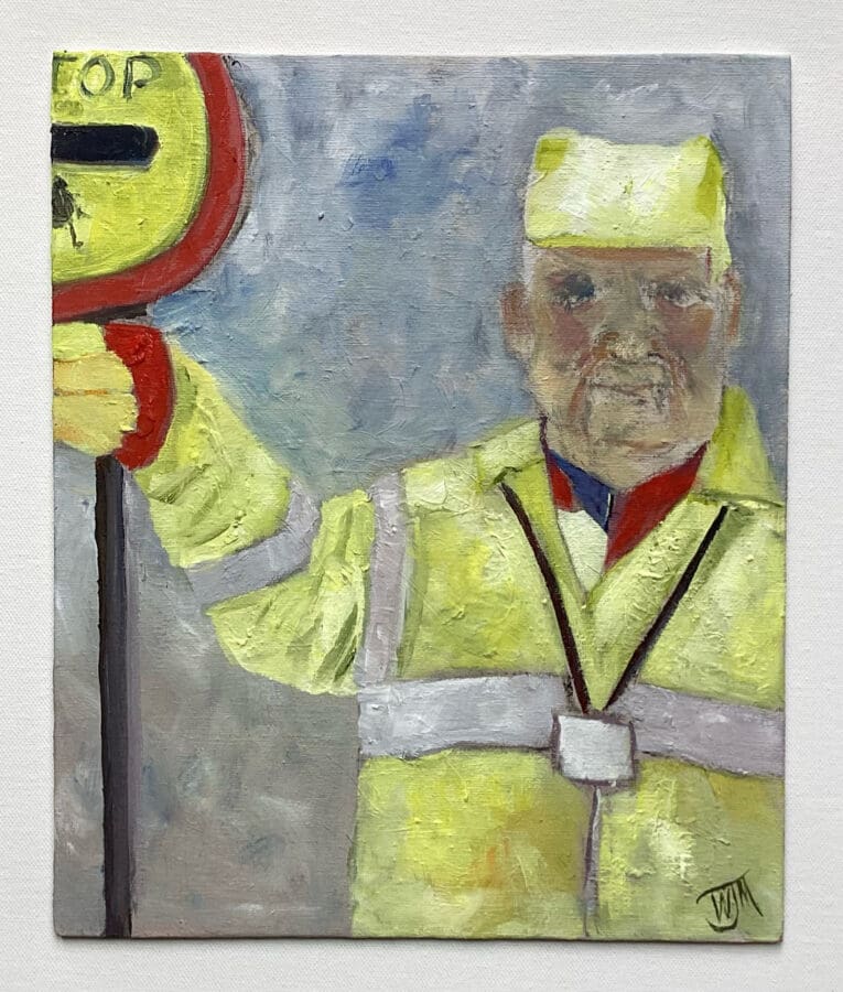 Brian’s Last Stand - oil on board by Wendy Medlam from her HIGH VIZ collection