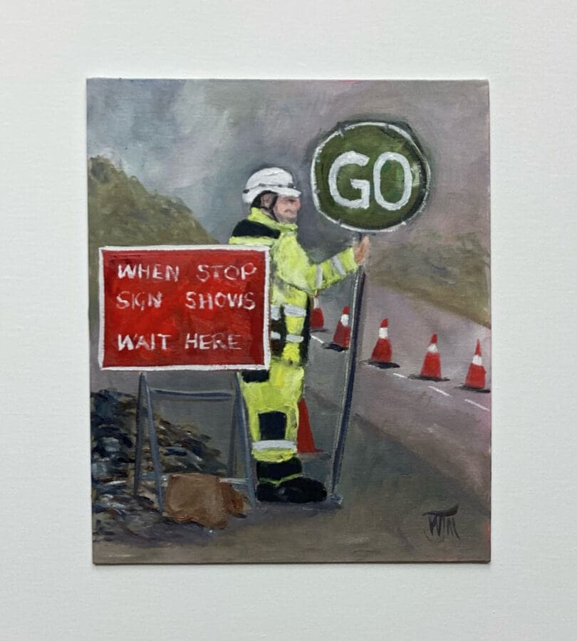 GP - oil on board by Wendy Medlam from her HIGH VIZ collection