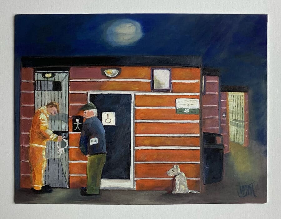 Inconvenience - oil on board by Wendy Medlam from her HIGH VIZ collection