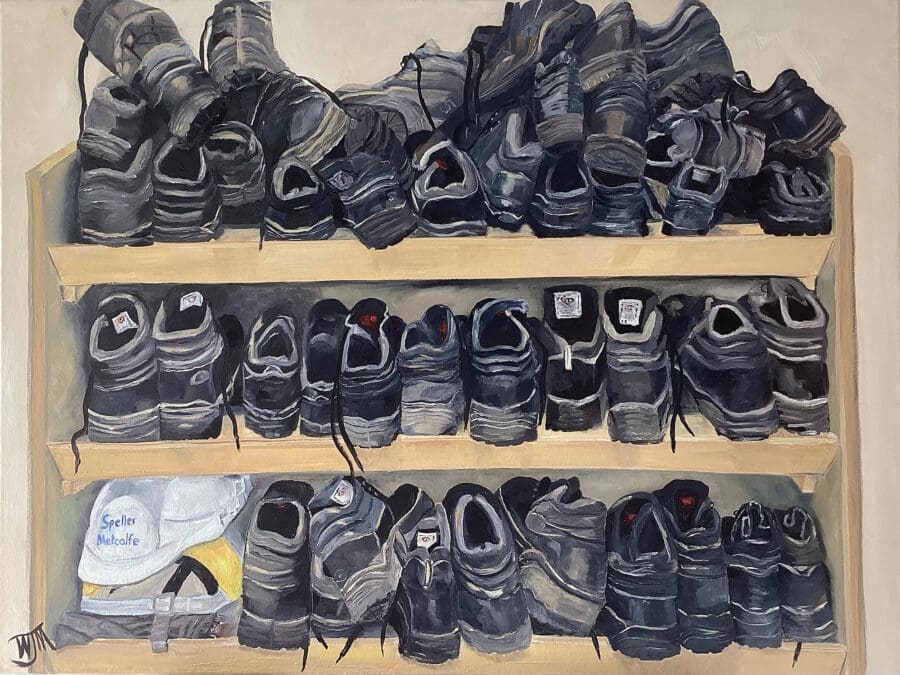 The Boot Shelf - a standalone painting by Wendy Medlam