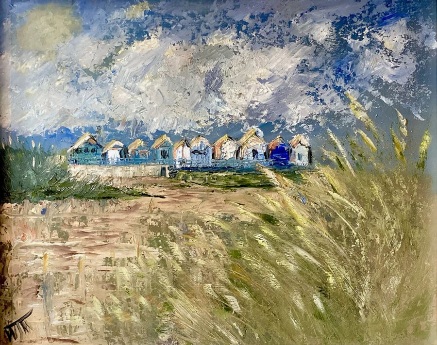 Chapel St. Leonards - framed landscape in oil on board by East Yorkshire artist Wendy Medlam