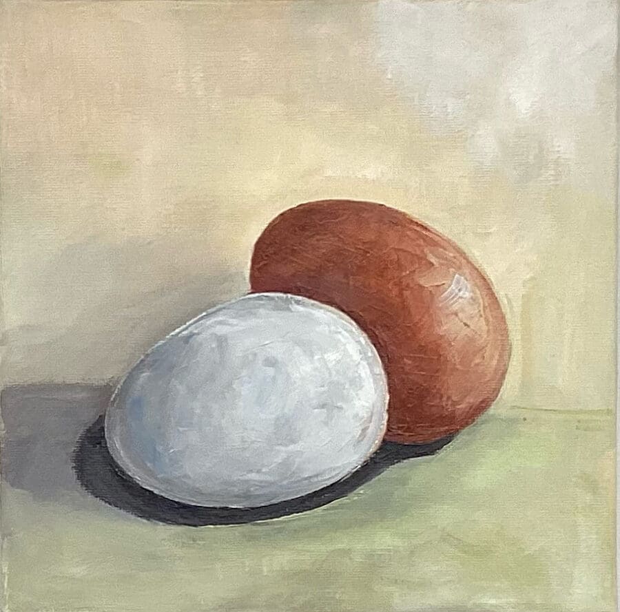 EGGS 2 - still life oil on canvas by East Yorkshire artist Wendy Medlam