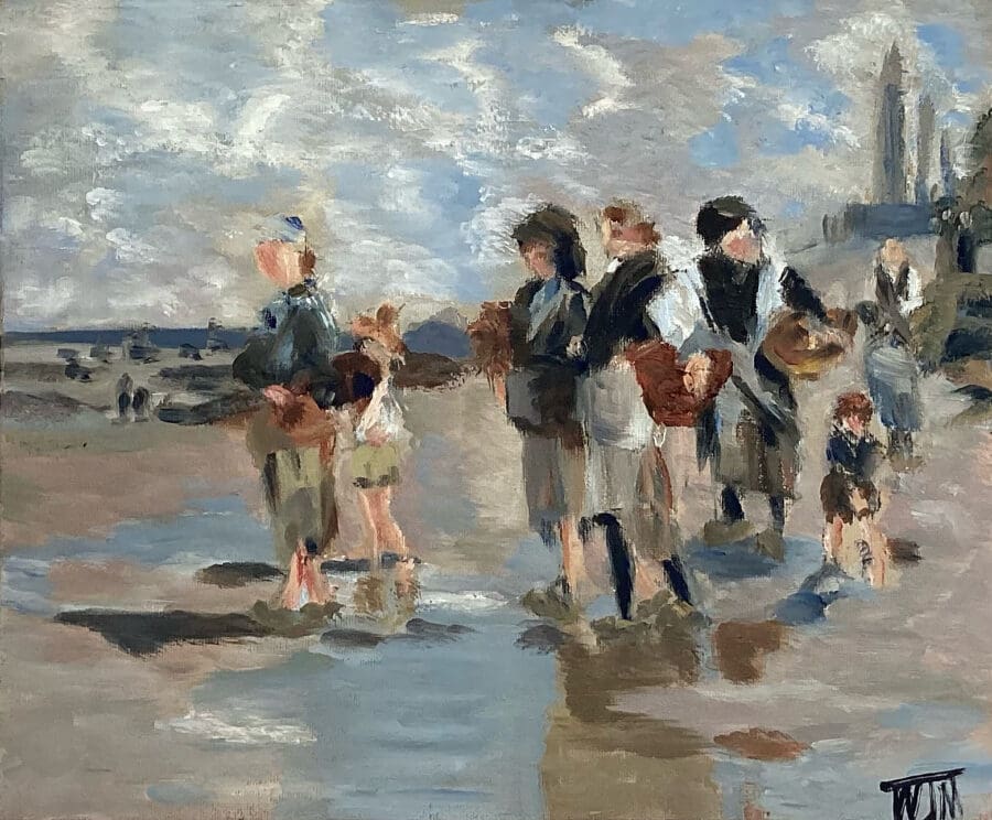 Fishing for Oysters - tribute landscape in oil on board by East Yorkshire artist Wendy Medlam