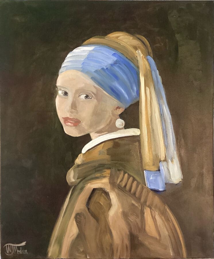 Girl With Pearl Earring - tribute portrait oil on canvas by East Yorkshire artist Wendy Medlam