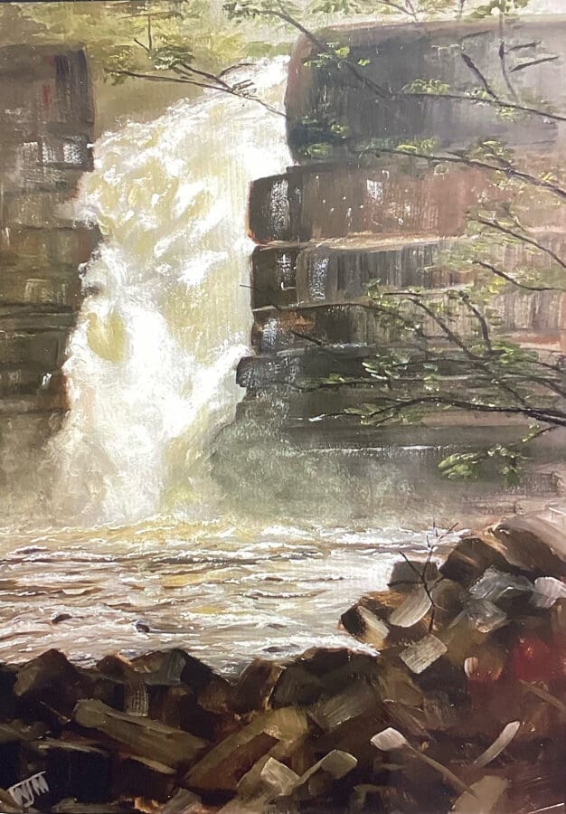 High Force - landscape in oil on board by East Yorkshire artist Wendy Medlam