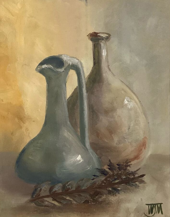 OIL & VINEGAR - still life oil on board by East Yorkshire artist Wendy Medlam