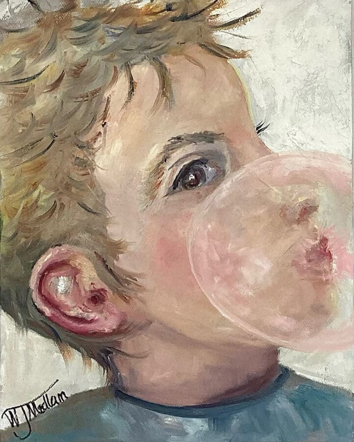 The Bubblegum Kid - portrait oil on board by East Yorkshire artist Wendy Medlam