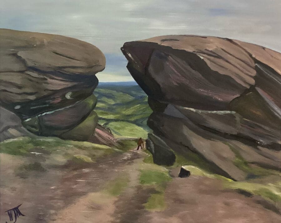 The Roaches - framed landscape in oil on board by East Yorkshire artist Wendy Medlam