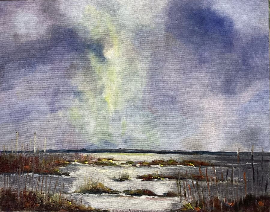 Thorngumbald Marshlands - landscape in oil on canvas by East Yorkshire artist Wendy Medlam