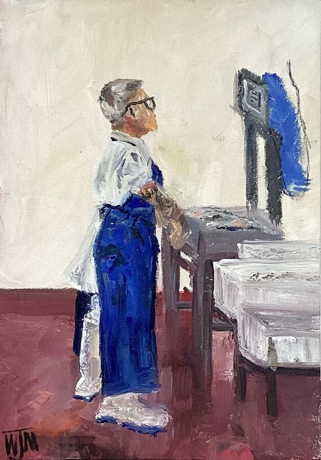 Weighing It Up - oil on canvas by East Yorkshire artist Wendy Medlam
