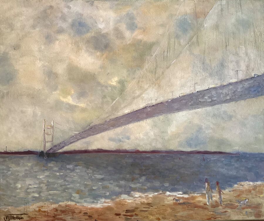Humber Bridge morning - Marine painting oil on canvas by East Yorkshire Wendy Medlam