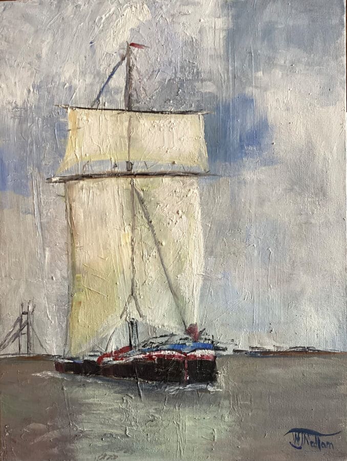 Humber keel in sail - Marine painting oil on board by East Yorkshire Wendy Medlam