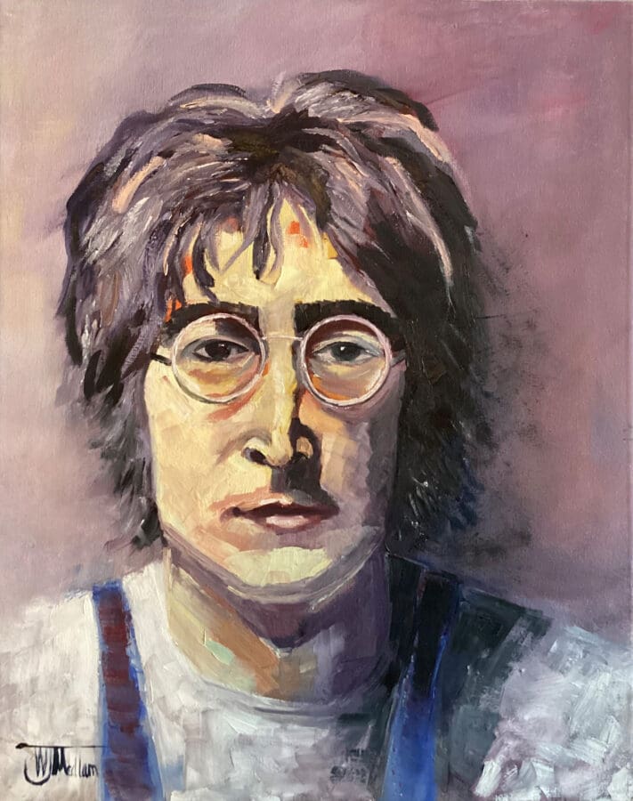 John Lennon in purple - portrait oil on canvas by East Yorkshire artist Wendy Medlam