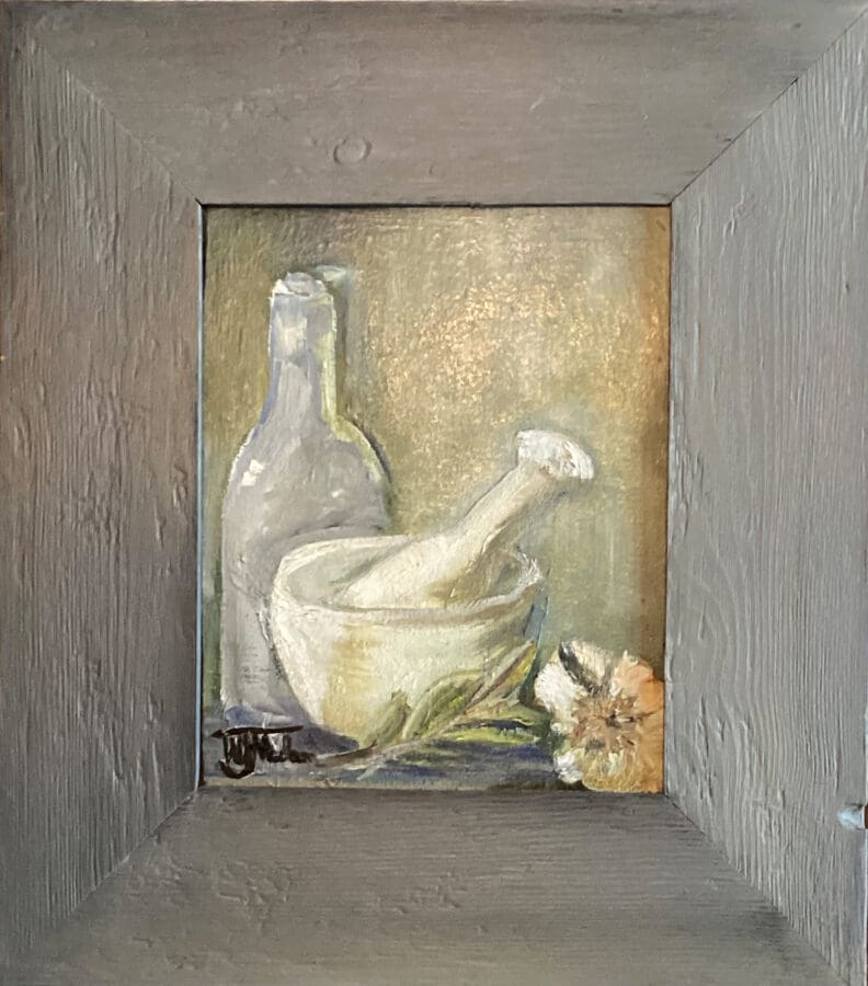 pesto! - still life oil on glass by East Yorkshire artist Wendy Medlam