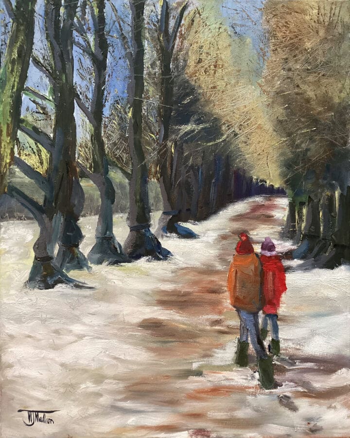 Snowy Clumber Limes - landscape in oil on canvas by East Yorkshire artist Wendy Medlam
