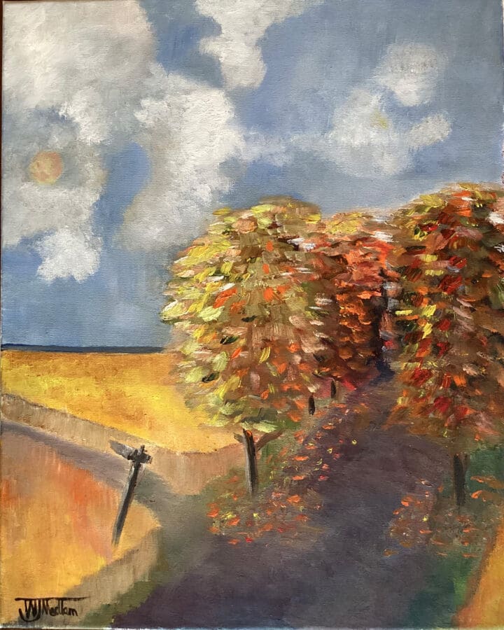 Sunk Island in Autumn - landscape in oil on canvas by East Yorkshire artist Wendy Medlam