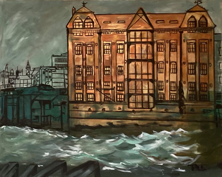 The Shipping supplies warehouse - Marine painting mixed media on canvas by East Yorkshire Wendy Medlam