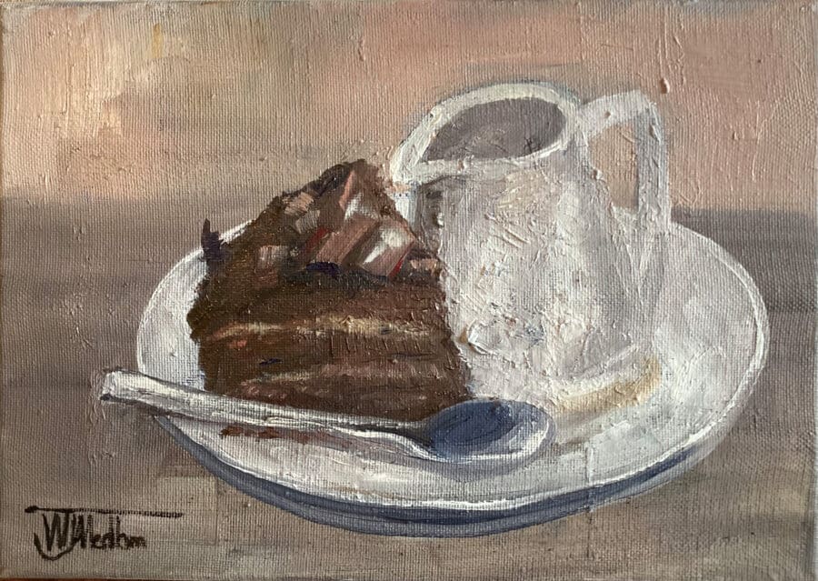 With or without? - still life oil on board by East Yorkshire artist Wendy Medlam