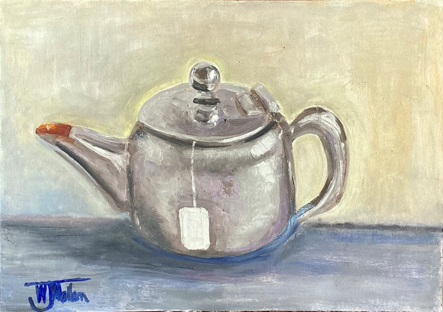 The teapot – still life oil on board by East Yorkshire artist Wendy Medlam
