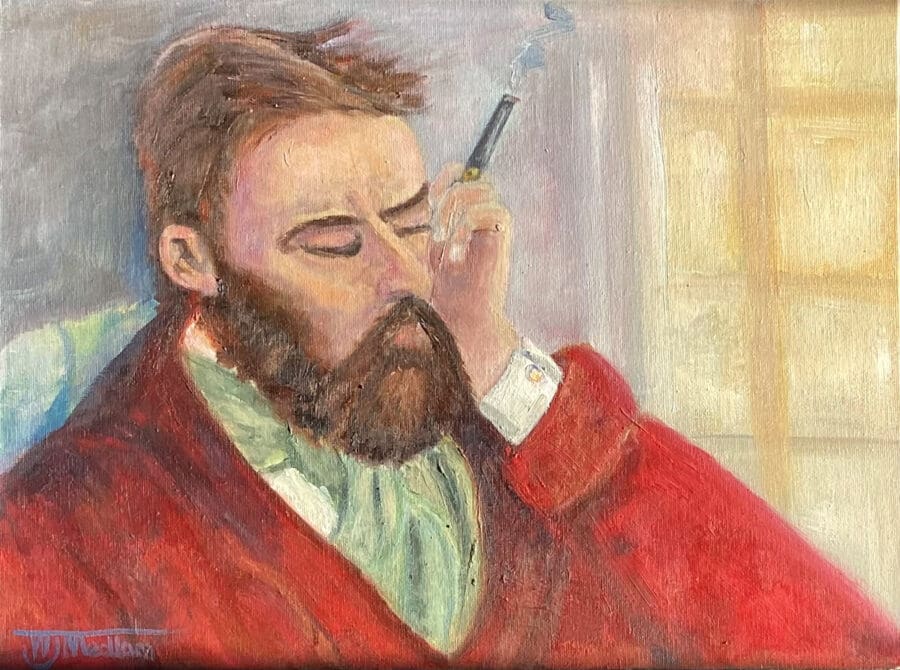 Professor Ivanov…thinking: Oil on board, 16” × 12” (41cm × 30cm)