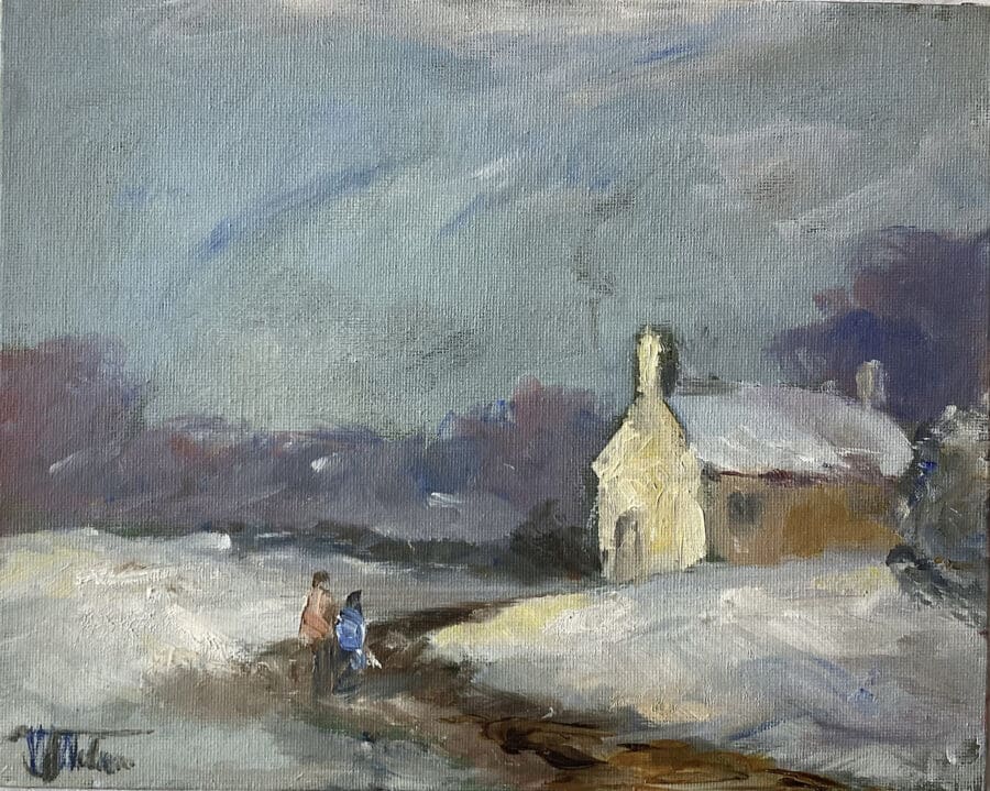 Hunker Down – landscape in oil on board by East Yorkshire artist Wendy Medlam