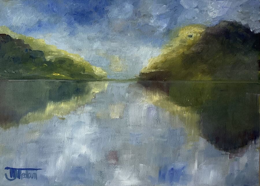 Clumber Reflected – landscape in oil on board by East Yorkshire artist Wendy Medlam