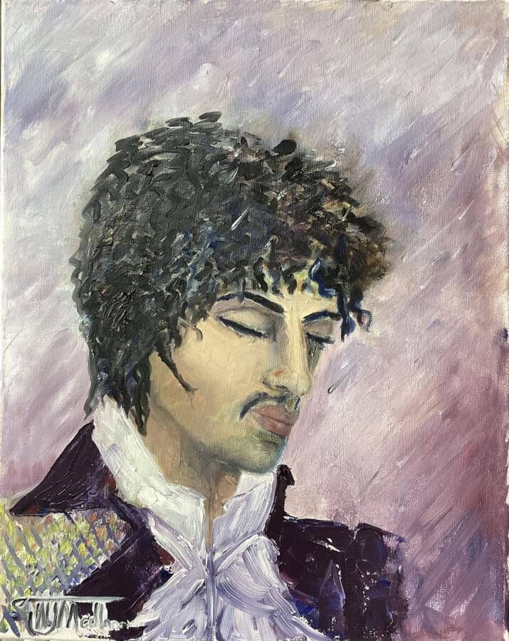 Purple Rain - portrait study oil on canvas by East Yorkshire artist Wendy Medlam