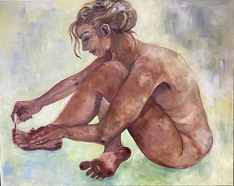 Naked Without It - portrait study oil on canvas by East Yorkshire artist Wendy Medlam