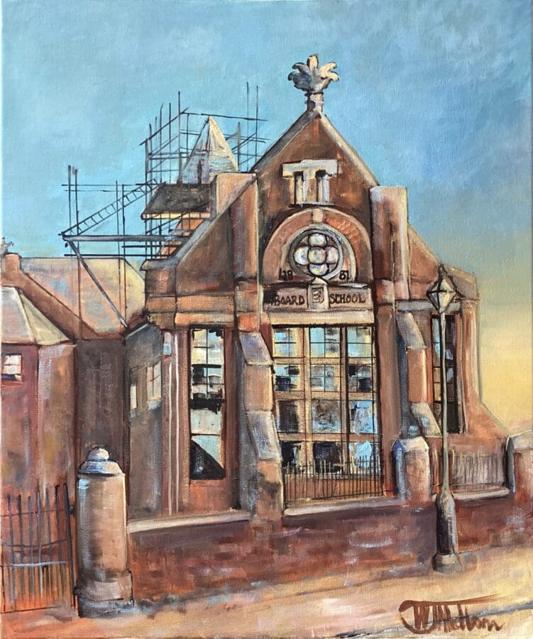 Charter House Board School - urban landscape in oil on canvas by East Yorkshire artist Wendy Medlam