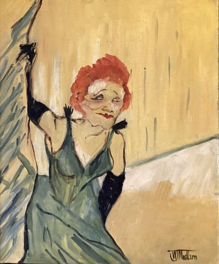 Yvette Guilbert - Saluant le Public (Greets the Public) - oil on board after Toulouse Lautrec by East Yorkshire artist Wendy Medlam