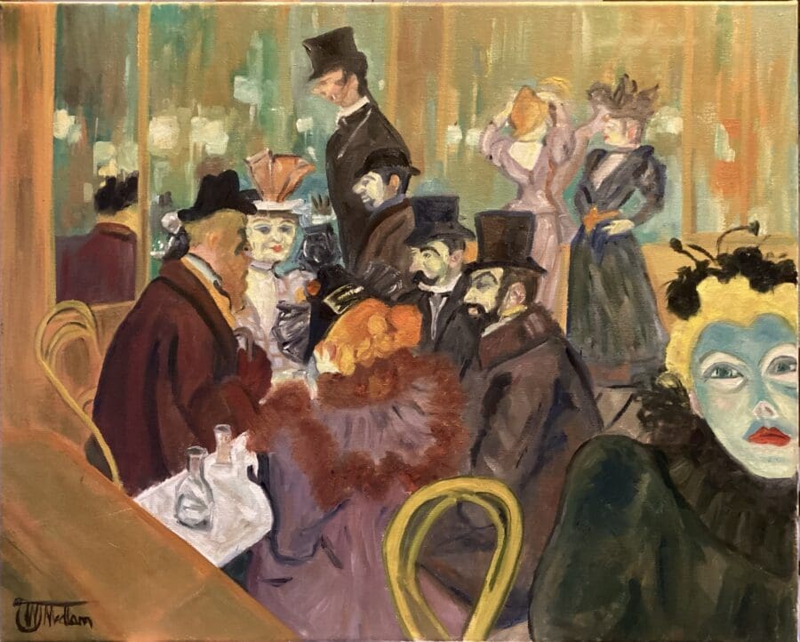 At the Moulin Rouge 1895 - oil on canvas after Toulouse Lautrec by East Yorkshire artist Wendy Medlam