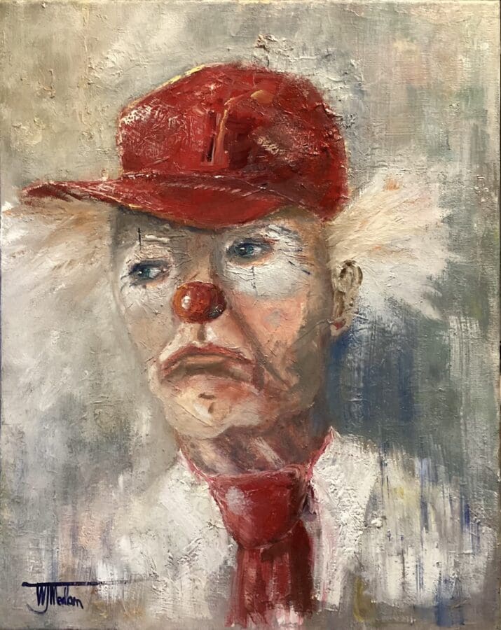 The Old Fool – clown portrait in oil on canvas by East Yorkshire artist Wendy Medlam