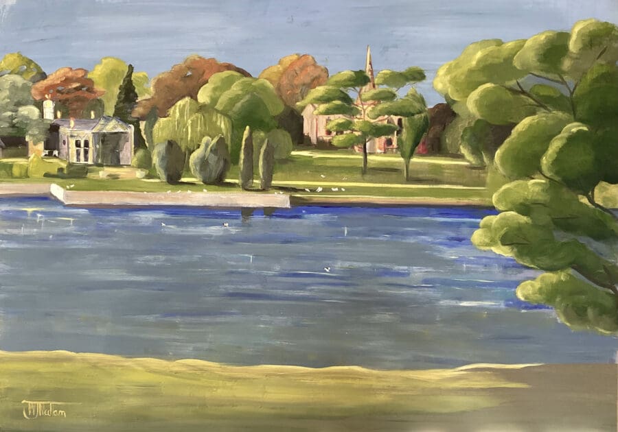 Clumber Park Lake - Oil on card by East Yorkshire artist Wendy Medlam