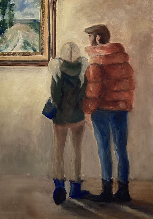 Puffer Jacket: Oil on board by East Yorkshire artist Wendy Medlam