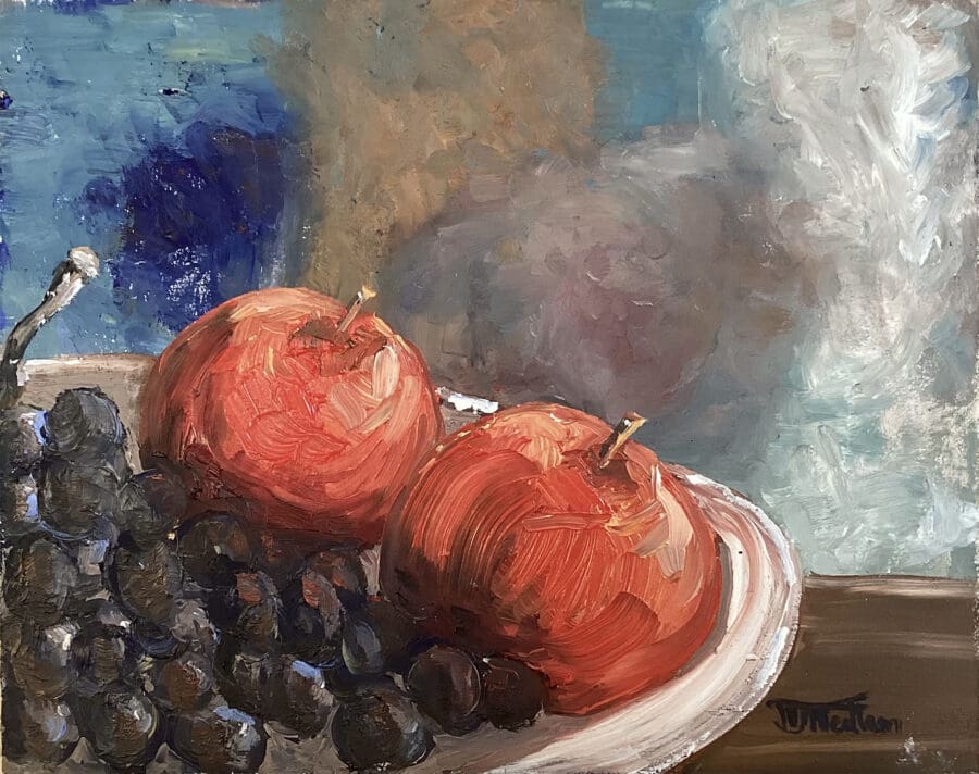 The Fruit Bowl - Still life oil on board by East Yorkshire artist Wendy Medlam