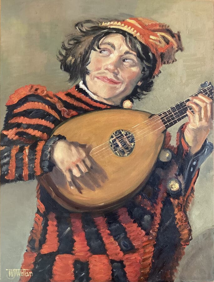 A pastiche of Frans Hal’s The Lute Player - Oil on board by East Yorkshire artist Andy Medlam